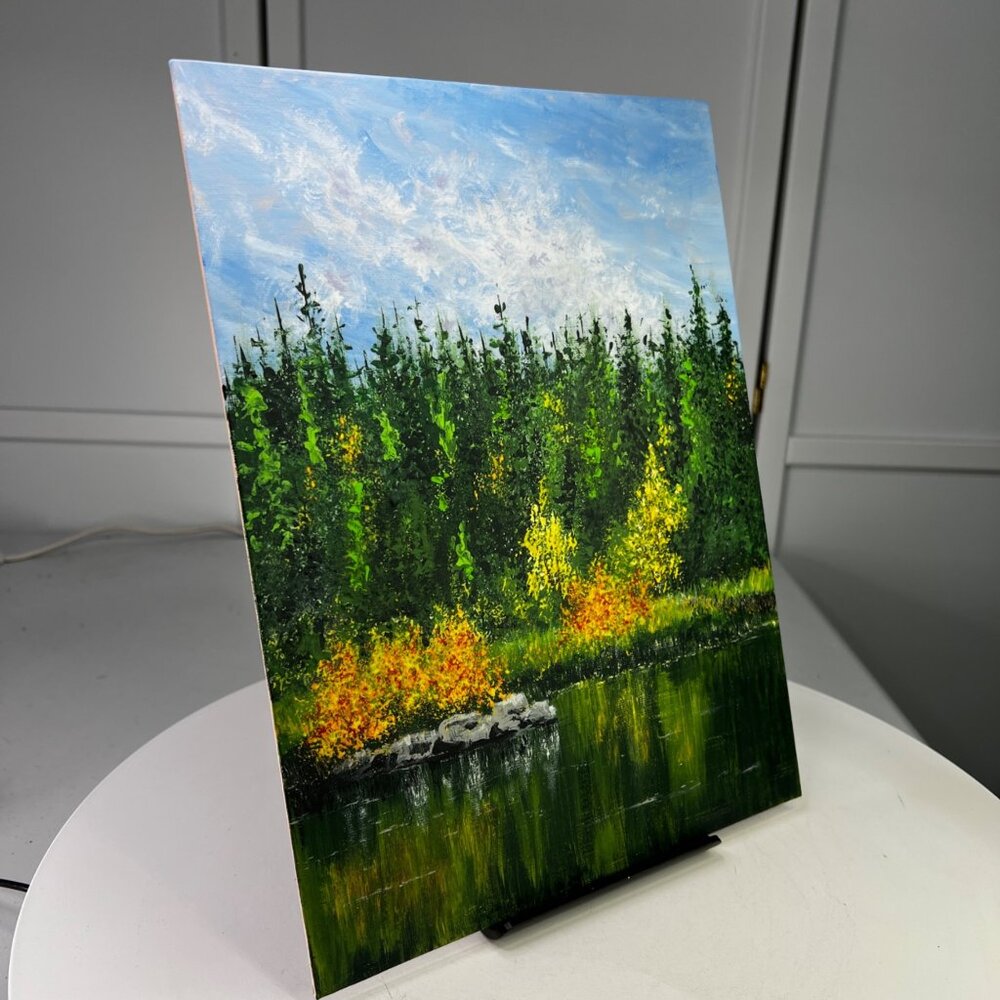 Lake Trip Original 9" x 12" Acrylic Painting Unframed Beautiful Nature Wall Art - Picture 4 of 7